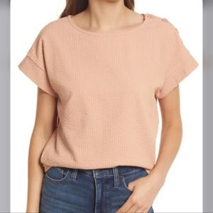 NWT Madewell Seersucker Button Shoulder Top in Antique Coral Size XL